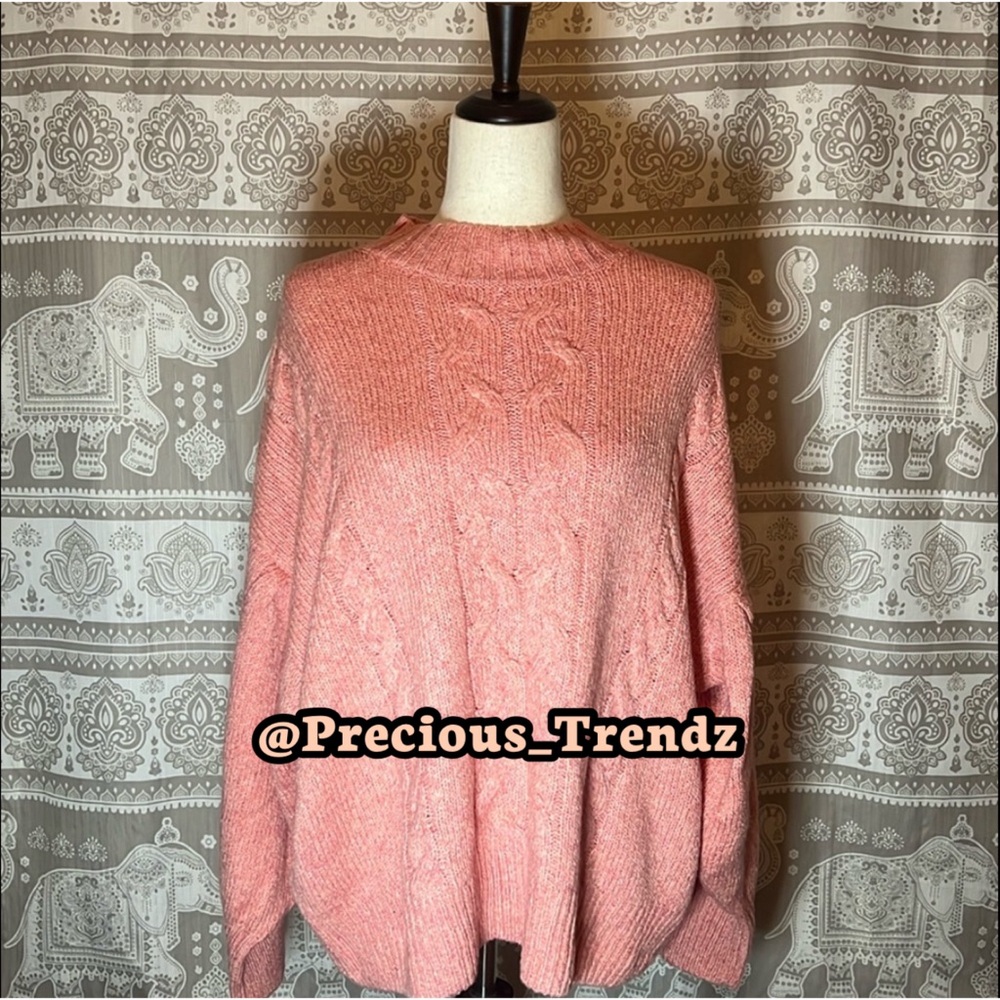 📦 Old Navy Mock-Neck Heathered Cable-Knit Sweater Cottagecore Size XXL
